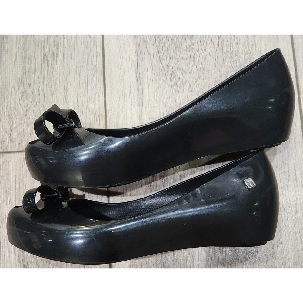 Mini Melissa Ultragirl Bow Ballet Flats Peep Toe Jelly Girls ‎ Size 3 Black